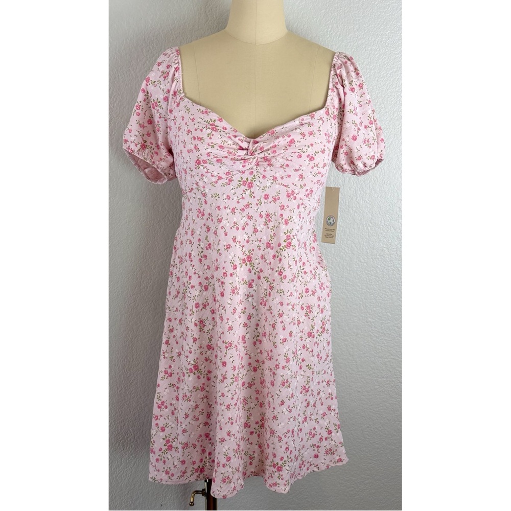 NWT No Boundaries babydoll floral puff sleeve mini dress pink cottagecore Medium - Picture 9 of 13